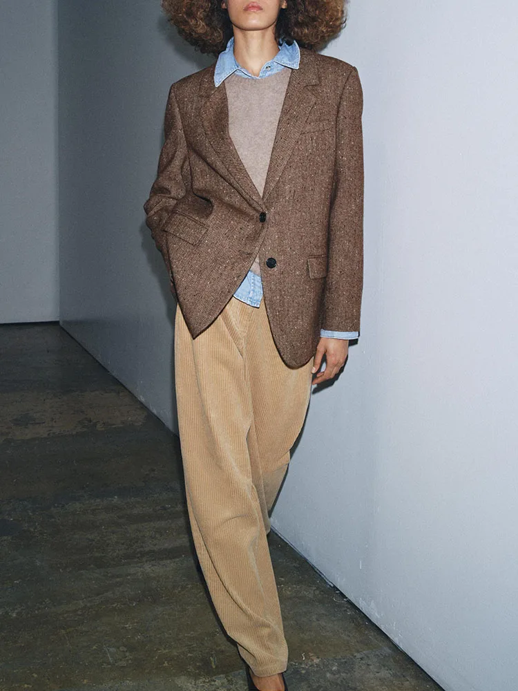 Faionable Sweet Plaid Suit Jaet Women's New Arrival Winter 2025 Commute Sle Loose Fit Long Sve Button Closure