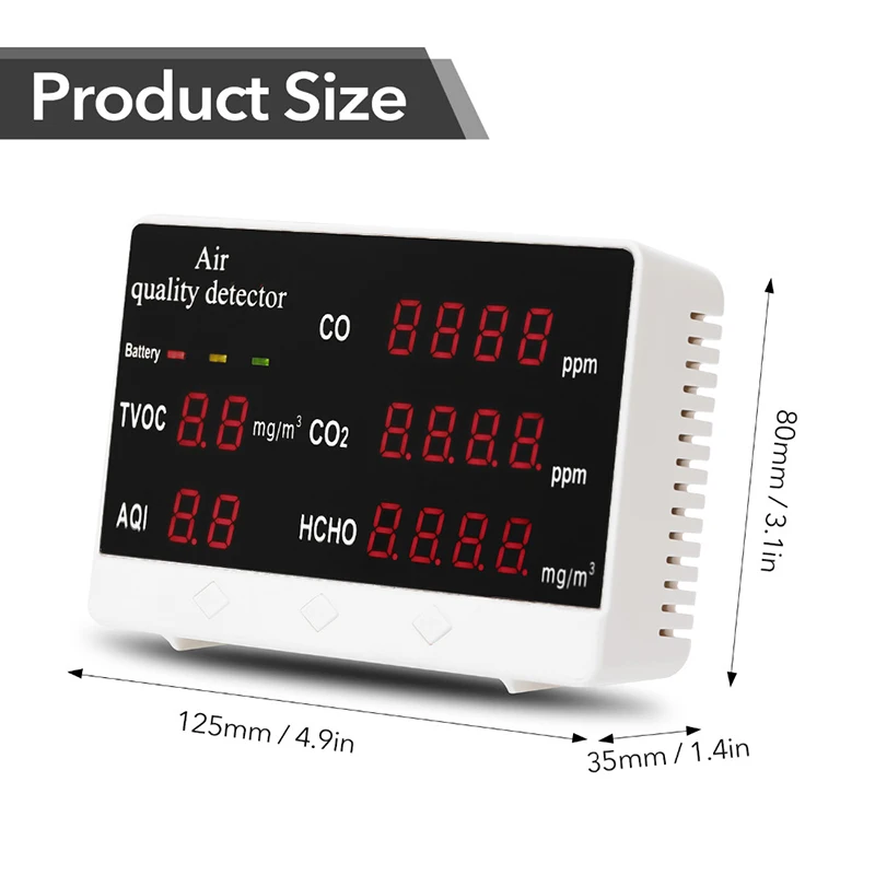 Youpin Digital Indoor/Outdoor CO/HCHO/TVOC Tester CO2 Meter Air Quality Monitor Detector Multifunctional Household Gas Analyzer