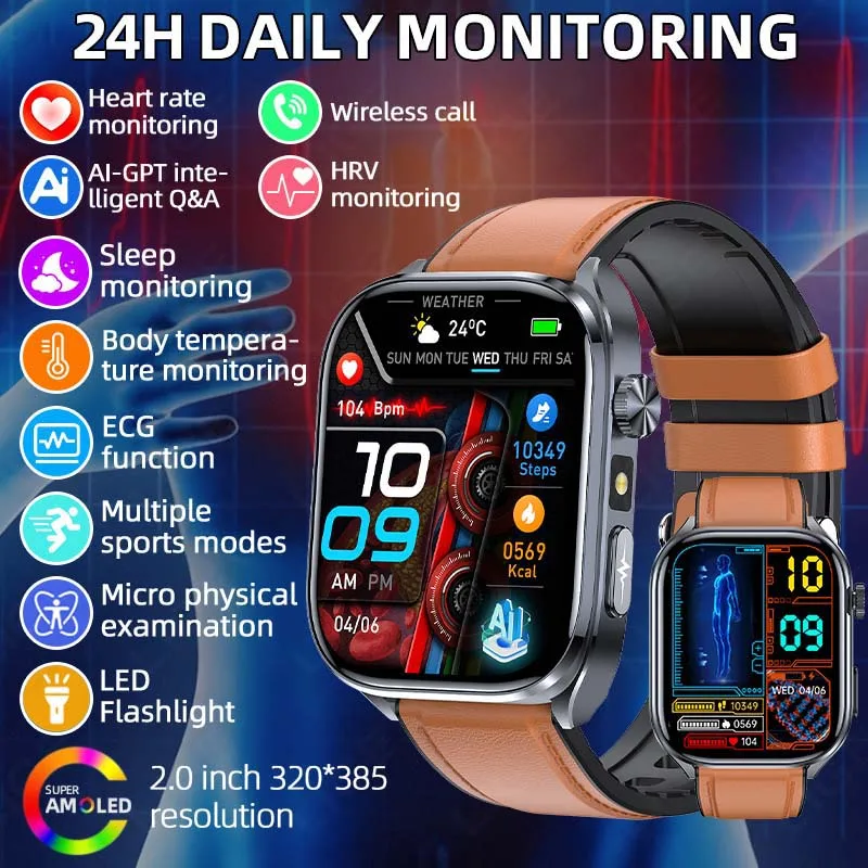 

LIGE ECG Health Smart Watch Men AI-GPT Diagosis Heart Rate Monitoring Body Analysis Flashlight Bluetooth Call Smartwatch Sports