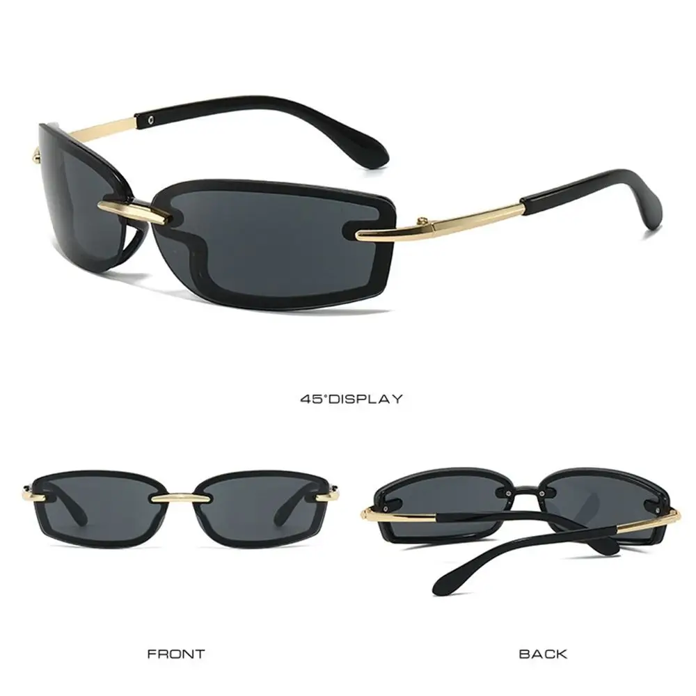 Rimless Square Candy Color Sunglasses Y2K Metal Temples Women's Sun Glasses UV Protection Dopamine Dressing Eyewear Accessories