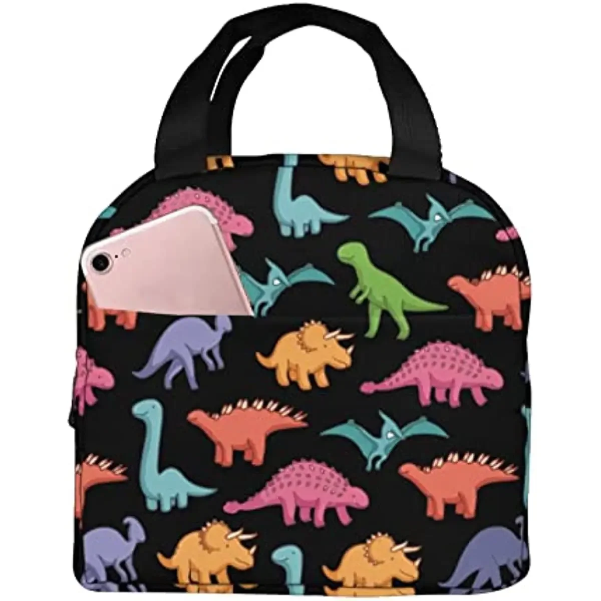 

Cute Dinosaurs Insulated Lunch Bag Lunch Thermal Cooler Bag Multi-Pocket Tote Cooler Bag for Office Work School