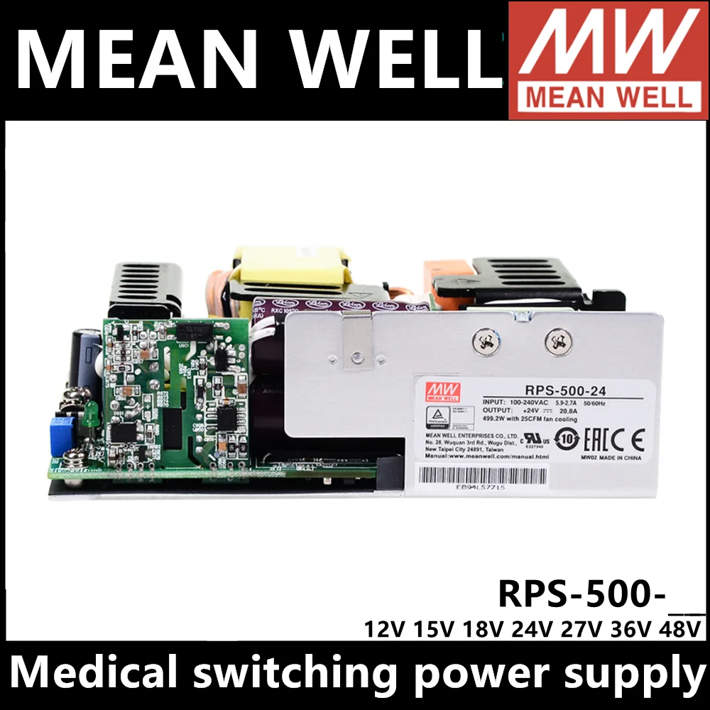 MEAN WELL RPS-500-12 RPS-500-24 RPS-500-18 RPS-500-15 RPS-500-27 RPS-500-36 RPS-500-48 Medical switching power supply PCB type