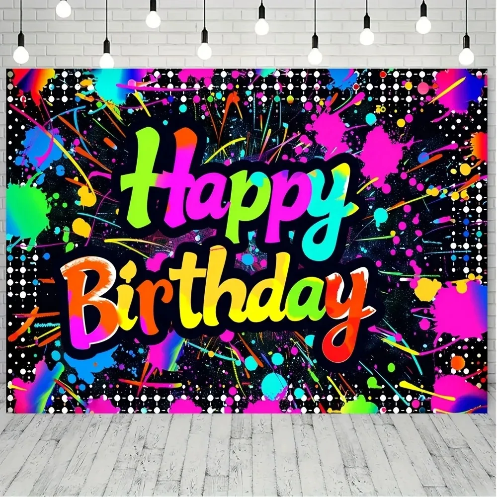 خلفية لافتة عيد ميلاد جرافيتي نافورة نيون حية، احتفال بعيد ميلاد سعيد، خلفية تصوير لتزيين نشاط الحديقة #2