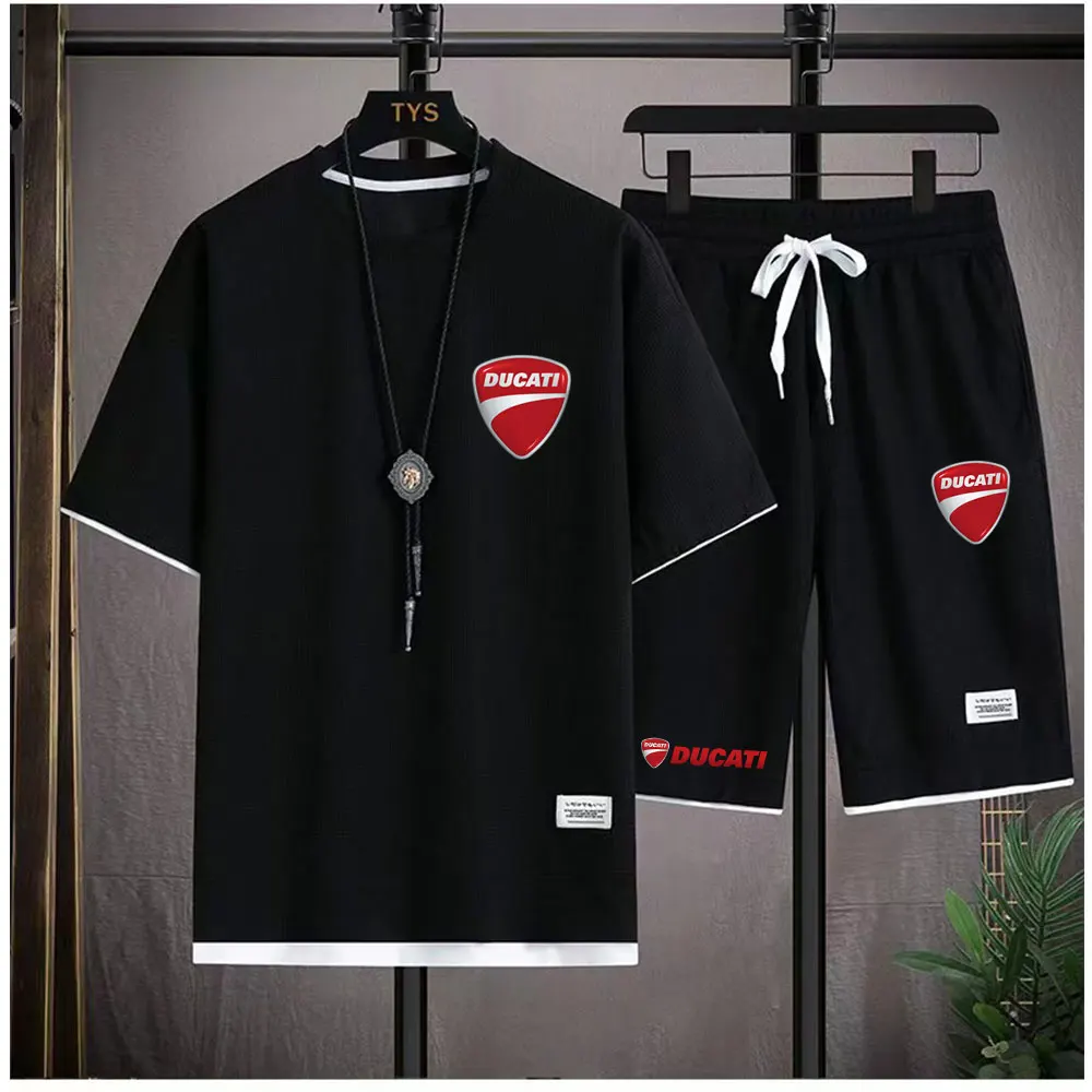 2026 Ducati racing bike brand printed men's sets Summer top short sleeve men's T-shirt + sports shorts jogging men's clothing view 6