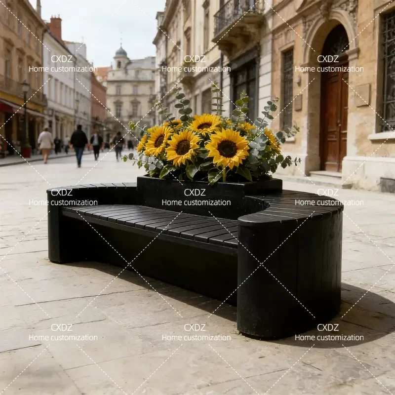 Customizable Flower Box Bench Outdoor Courtyard Commercial Street Sales Office Leisure Chair Modern Simple Public Seating