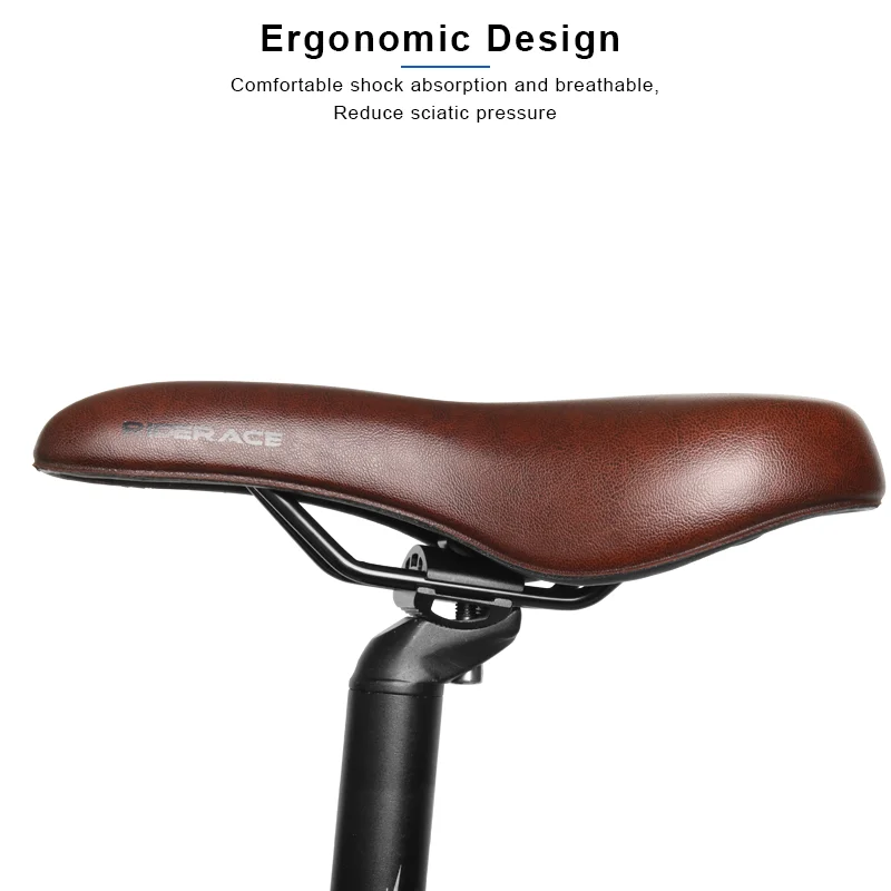 Asiento de bicicleta con cojín de cuero sintético y espuma, resistente a los golpes, para ciclismo de montaña, sillín de bicicleta de estilo vintage, cómodo, acolchado y con buena capacidad de absorción de impactos.