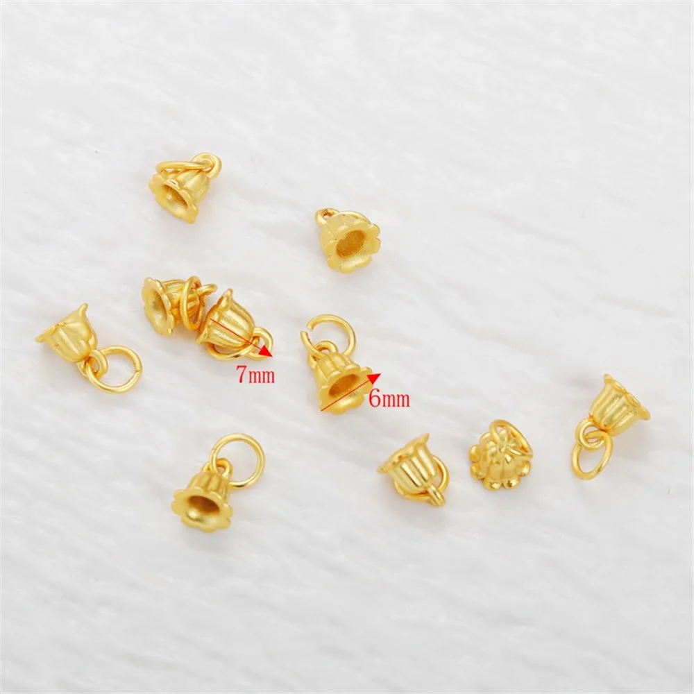 18K Gold-wrapped Trumpet Flower Bell-shaped Small Pendant, Fringed Bracelet, Necklace, DIY Shape, Handmade Jewelry