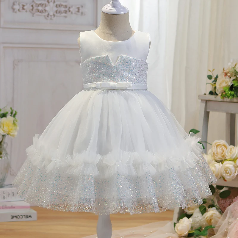 

Toddler Girls Party Dresses Embroidery Lace Cute Baby 1st Birthday Baptism Clothes Ruffles Kids Wedding Evening Dresses