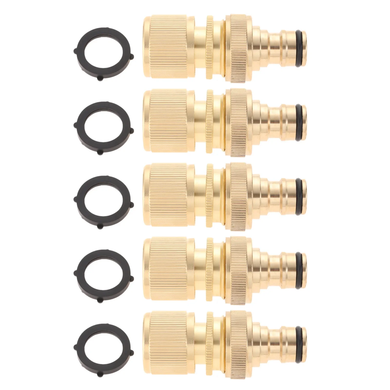 

5Pcs Water Hose Quick Connector with Rubber Washers - 3/4" Male and Female GHT Solid Brass No-Leak Garden Hose Connector Fitting