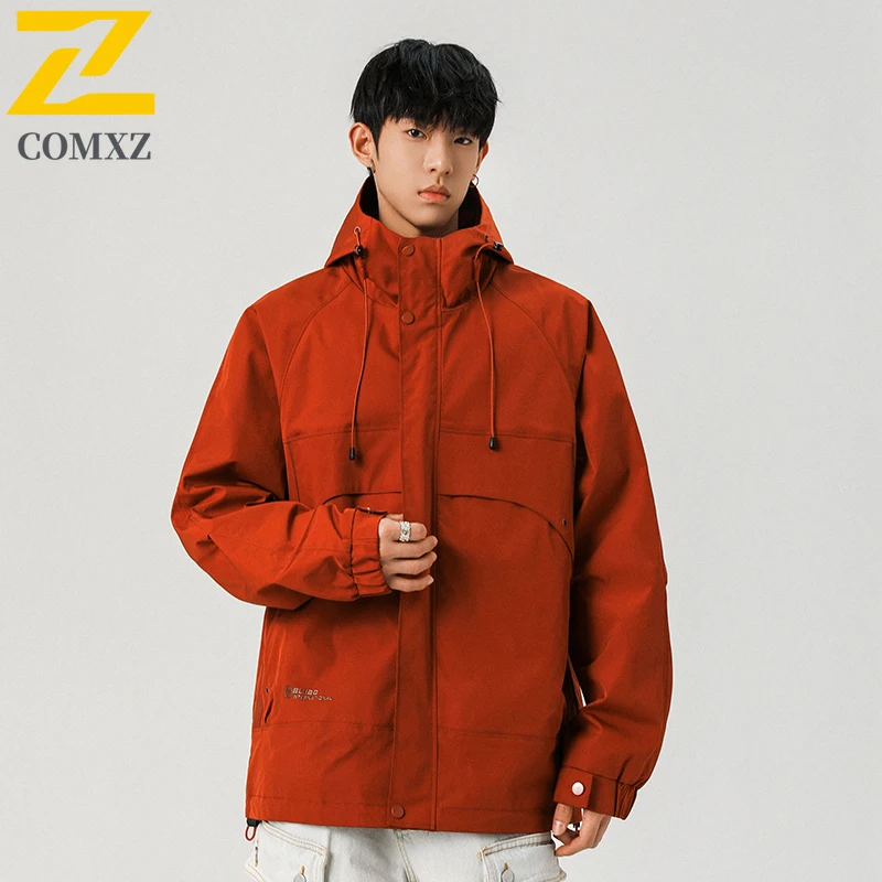 

Men's Spring Autumn Workwear Jacket Windproof Waterproof Korean Style Hooded Parka Multi-Pockets Breathable Outdoor Casual Wear