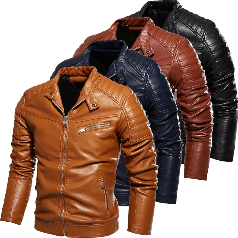 New Men's Jacket, Men's Pu Jacket Multi-color Optional Fashion Youth Locomotive Clothing Velvet Leather Jacket Men