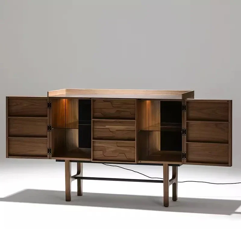 

qU Italian Minimalist North American Black Walnut Side Cabinet Living Room Wine Cabinet Wall Locker All Solid Wood