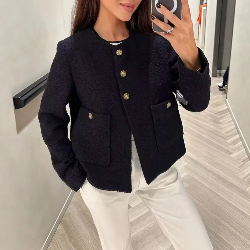 

UNIKTEE Women's Long Sleeve Jacket Lightweight Button-Up Casual Sports Plain Round-Neck Autumn with Pockets