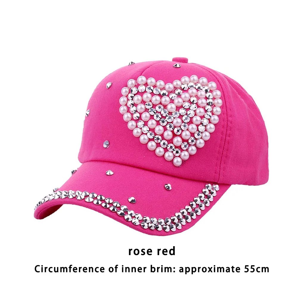 NEW Children Fashion Adjustable Heart Shaped Rhinestones Studded Peaked Cap Hat Kids Cotton Baseball Cap Winter Hat Cap