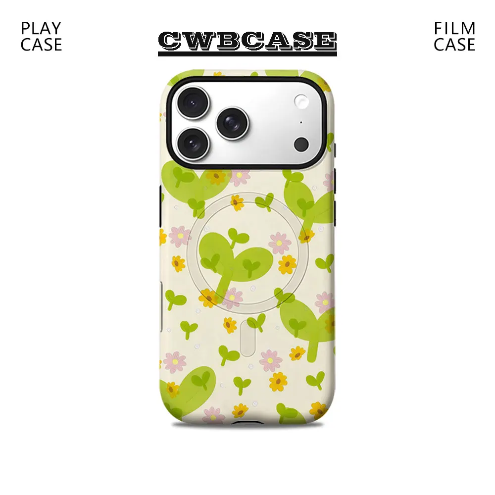 Capa de Celular Spring Sprout Magnética para iPhone 17 16 15 14 13 Pro Max Plus, Capa Resistente de Camada Única ou Dupla