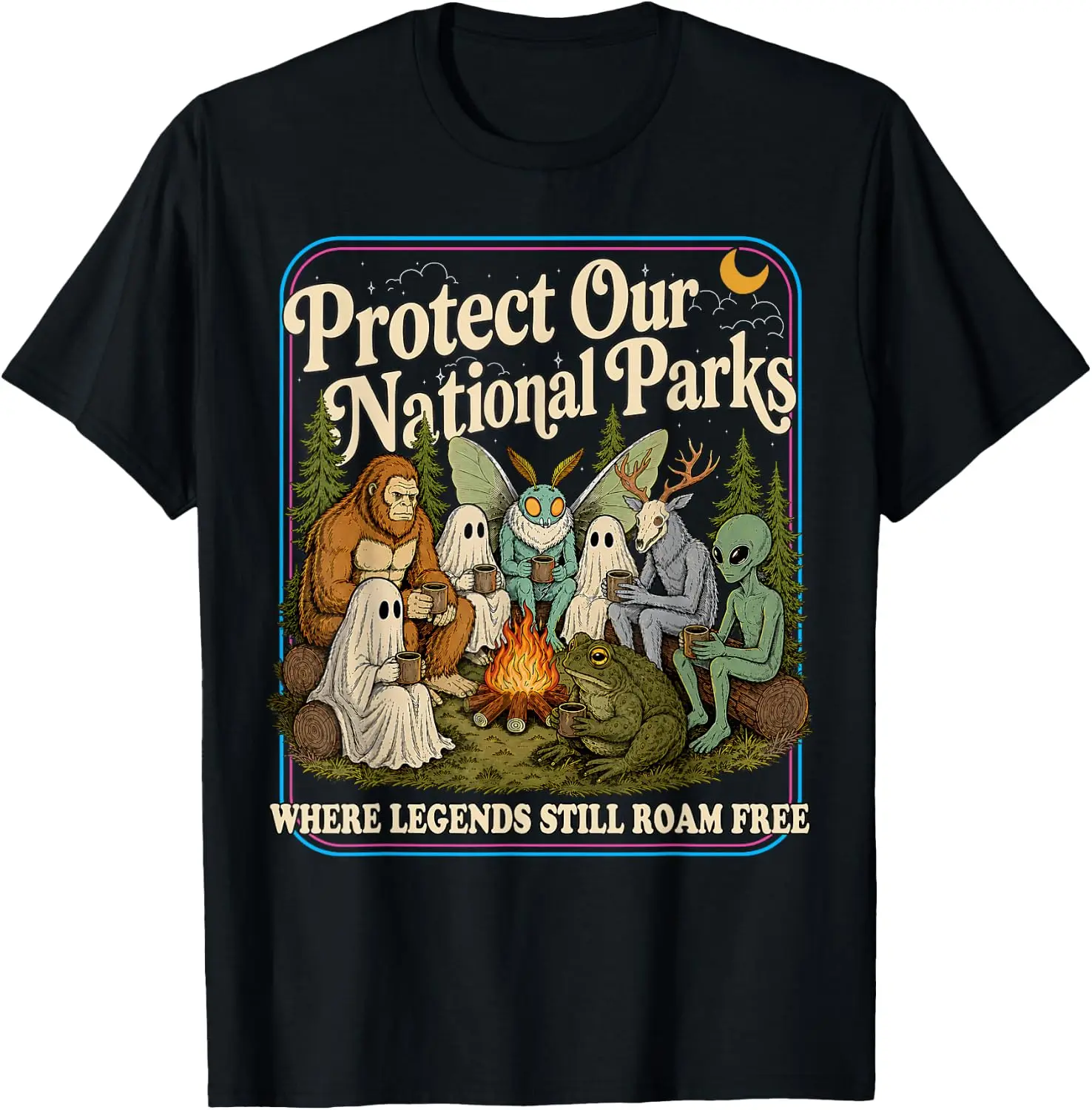 Protect Our National Parks Mothman Cryptid Weirdcore Horror T-Shirt Men Women Unisex Novelty Graphic T‑Shirt, Classic Crew Neck 100% Cotton Tee, Lightweight Anti‑Pilling Breathable Casual Tops, Year‑Round Daily Outfit, Holiday Birthday Present Tee