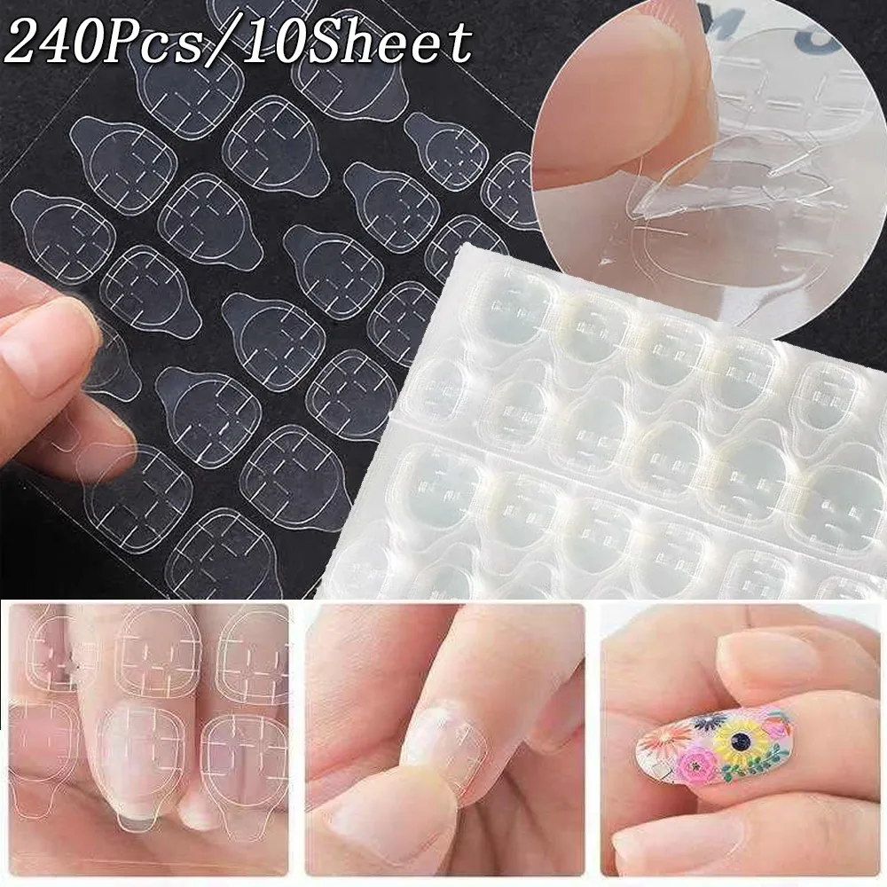 240 Pz 10 Lenzuola Doppio Lato Colla Gelatina Per Unghie Presse sulle Unghie Adesivi Impermeabile Punte Per Unghie Finte Gelatina Adesivo Unghie Linguette Colla