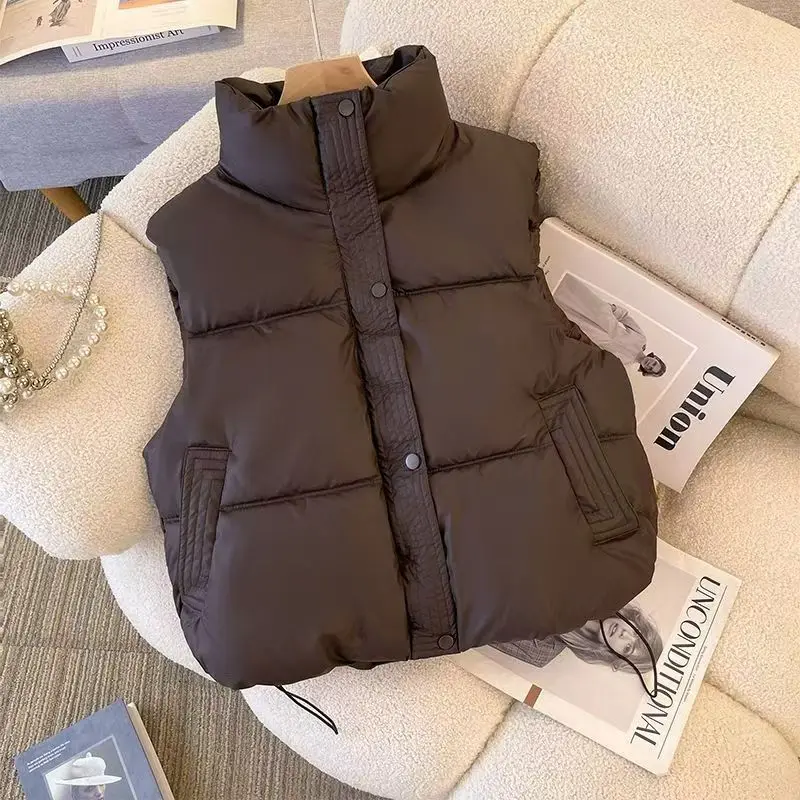 Winter Down Sleeveless Vest Casual Women Warm Zipper Stand Collar Jacket Casual Tops Solid Color Fashion Coats Street Outerwears