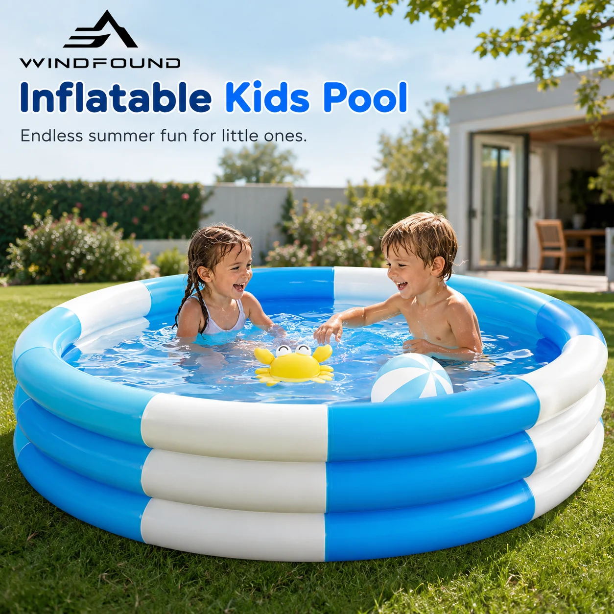Inflatable Kiddie Pool 3 Rings Round Stripe Blow Up Swimming Pool for Baby Kids Portable Water Splash Play Toys for Summer Party
