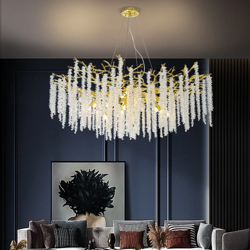 

High End Luxury Nano Electroplating Crystal Tassel Pendant Chandelier For Living Dining Room Hotel Hall Home Suspension LED Lamp