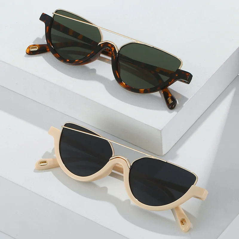 

New Half Frame Oval Sunglasses Women's Brand Designer Metal Frame Sun Glasses Men Classic Vintage Eyewear UV400 Oculos De Sol