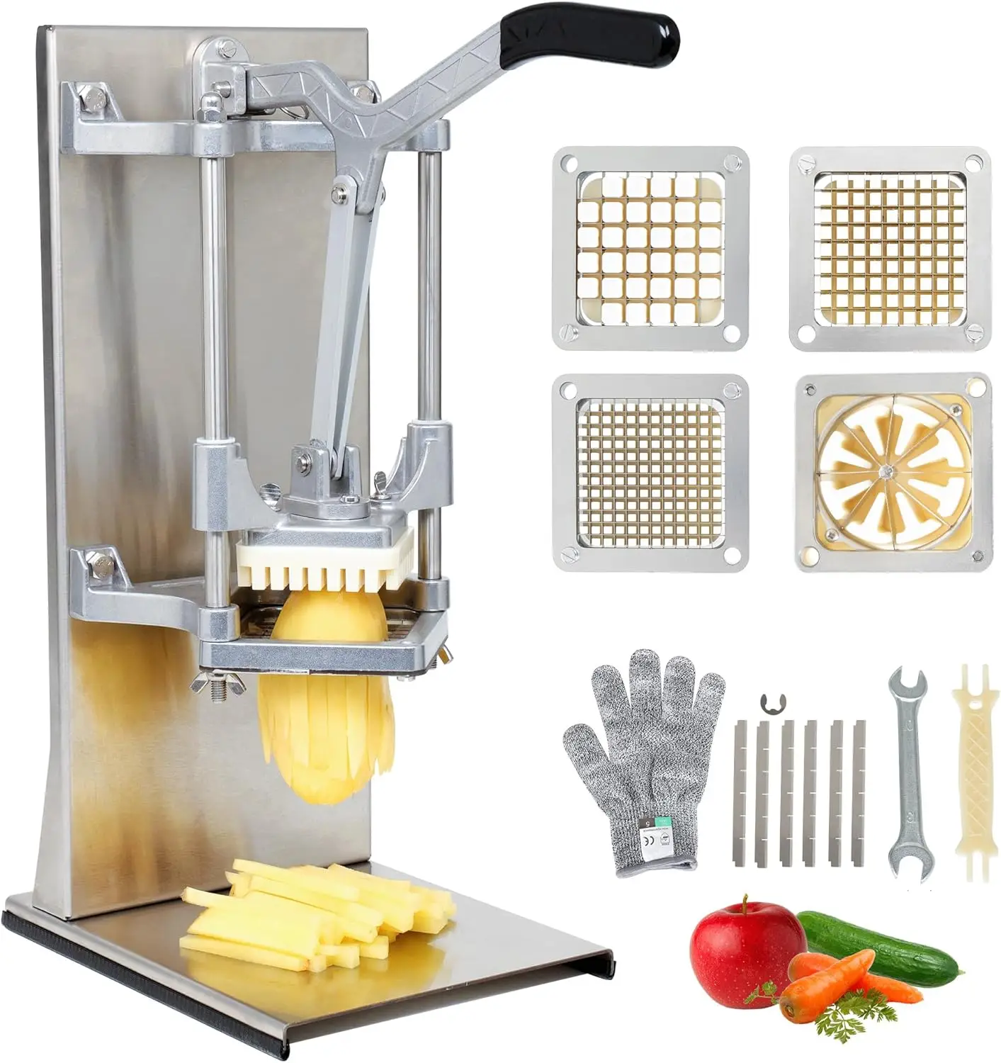 

Commercial French Fry Cutter with 4 Blades for Dice, Slice & Chop, Lemon Slicer & Vegetable Chopper