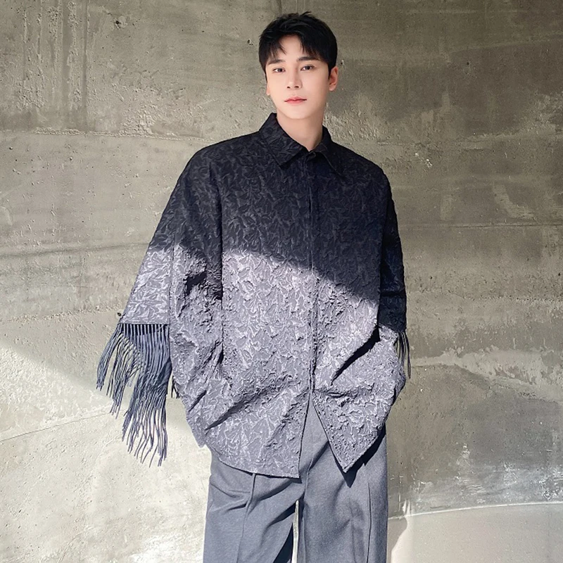 LUZHEN Decorate Jacquard Long Cloak Patchwork Tassel Design Fashion Sleeved Shirt Trendy Men's Chinese Style Outwear JY9145