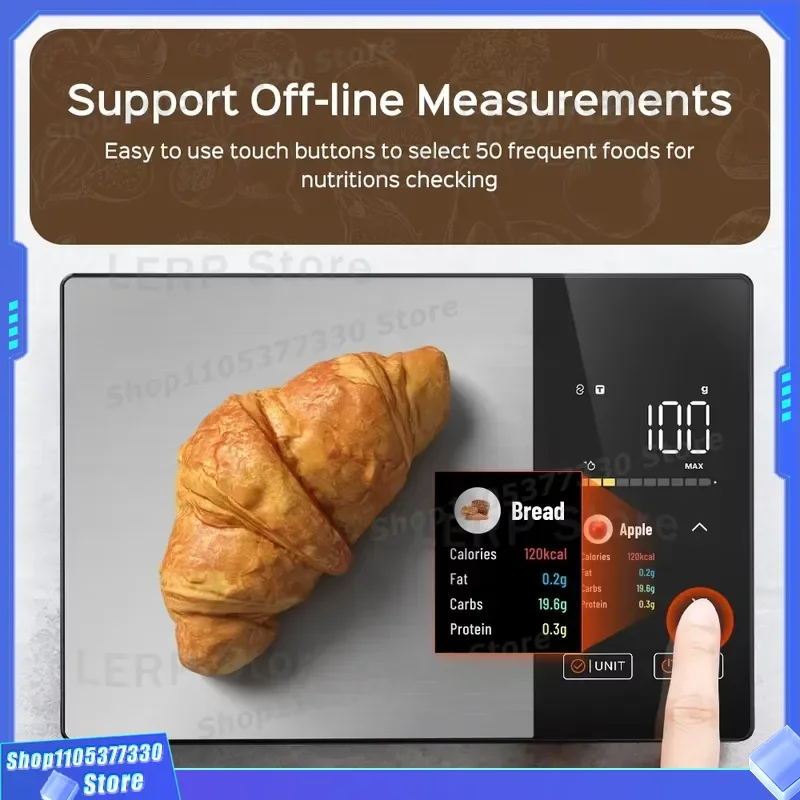 Custom Stainless Steel Digital Kitchen Food Scale Smart Nutrition Calculator with TFT Display Battery Powered Macro Tracking