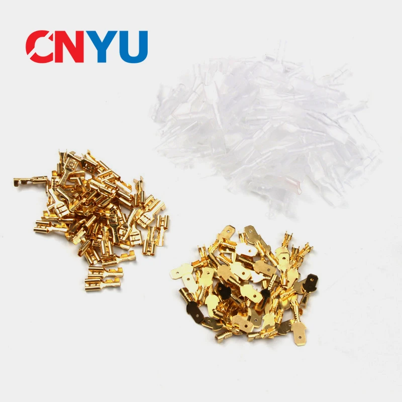 50Pcs/Lot 2.8/4.8/6.3mm Female and Male Crimp Terminal Brass Car Speaker Electric Wire Connectors And Insulating Sheath