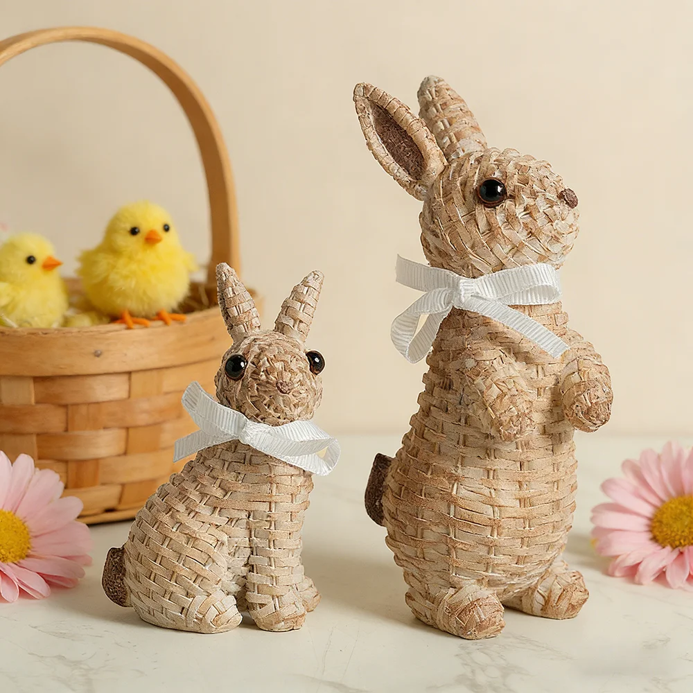 Resin Rabbit Figurine Set - Easter Decorations and Holiday Ornaments - Elegant Rabbit Sculptures for Festive Home Decor