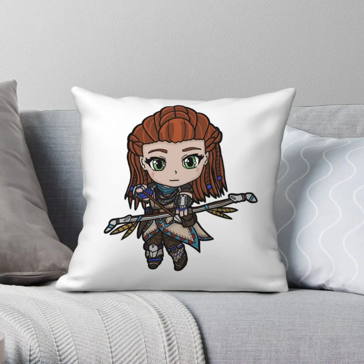 Aloy-funda de almohada de poliéster y lino con cremallera para el coche, funda de almohada con estampado de Horizon Zero Dawn, para cama y silla