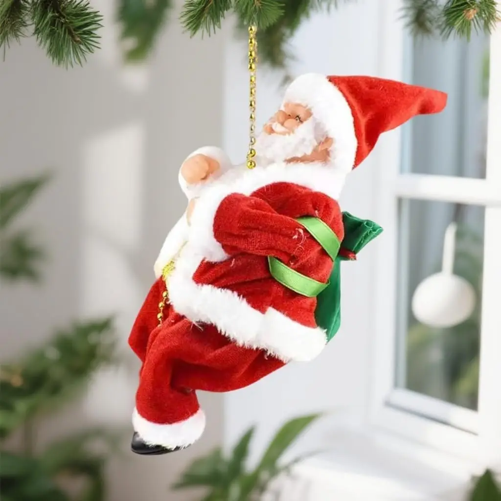 

Upgraded Climbing Santa Claus on Rope Musical Animated Christmas Ornament - Climbs Up and Down with Light Music Sound