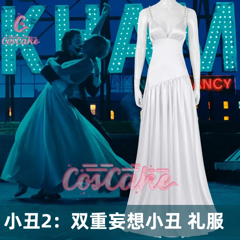 Movie Joker 2 Gaga Clown Cospaly Suicide Harley Costume Quinn White Long Evening Dress Halloween Carnival Party Dresses Women