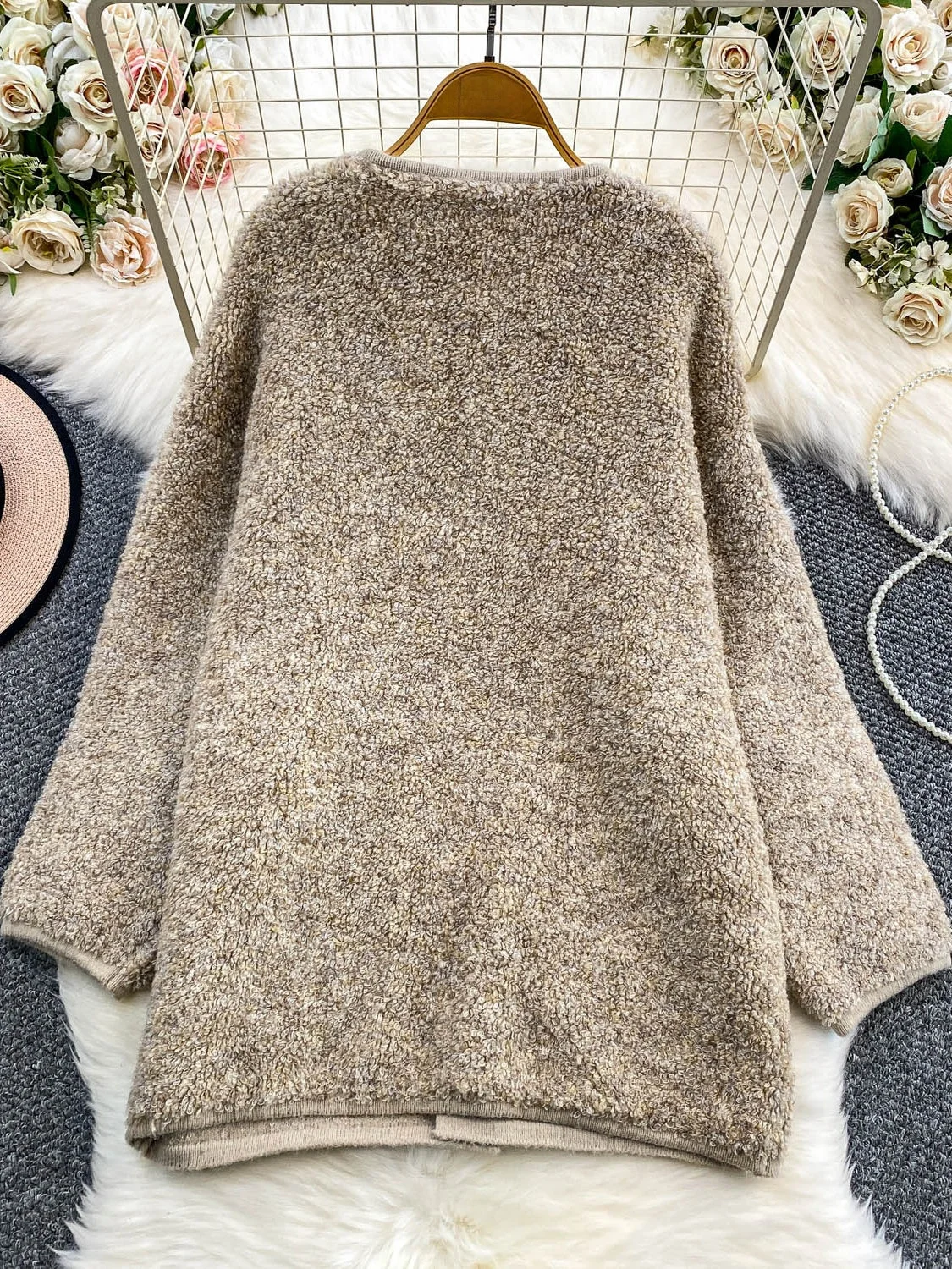 

Женский открытый кардиган Thiened Plu, теплый повседневный свободный верх из меха ягненка, верхняя одежда средней длины, зимняя мода 2025 г.