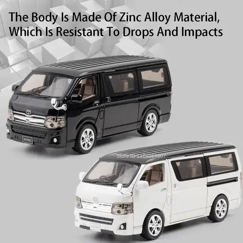 1:32 Skala HIACE Leksaksbilsmodeller i legering, gjuten MPV, dörrar öppna, dragback, ljud- och ljusfunktion, affärsfordon, presenter till pojkar 10 best sales gjuten Hiac - №8