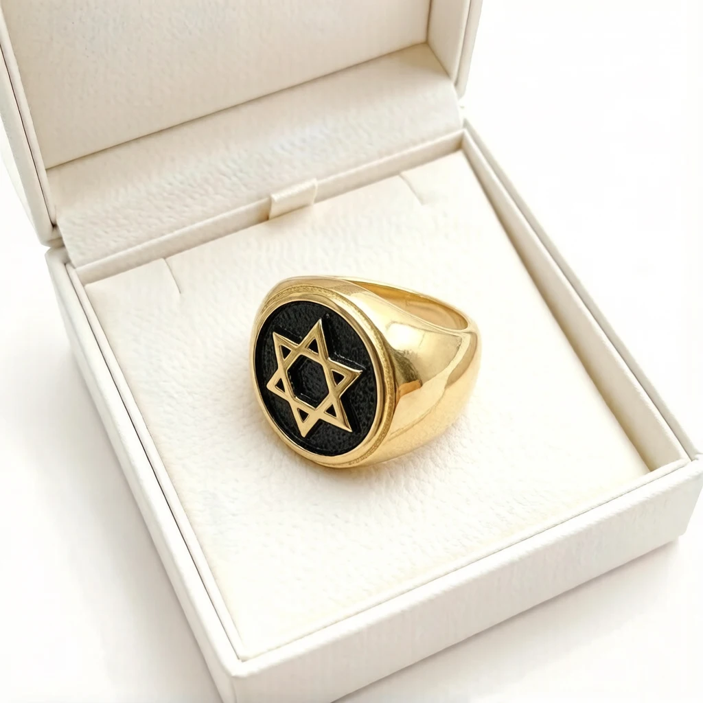 Popular Israeli Jewish Golden-Color Steel Finger Ring Star of David Hexagram Men's Ring Fashion Jewelry for Friends Gift