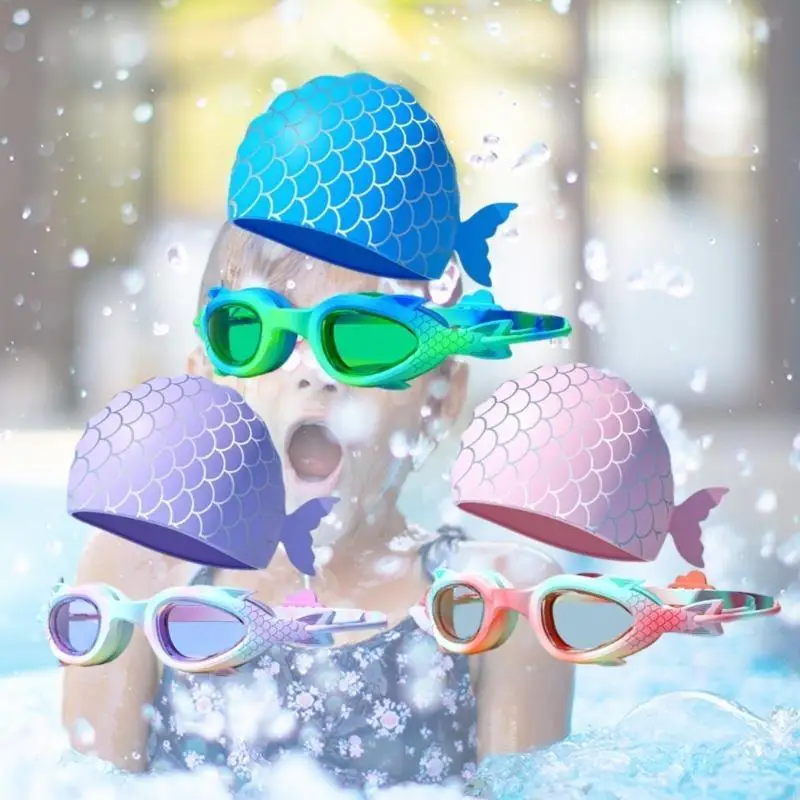 Kids Swim Goggles Swim Caps Set Resistant Swimming Goggles Child Swim Caps