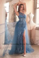 Luxury Sexy Prom Dresses 2024 Women Sweetheart One-Shoulder Mermaid Tulle Sequined Custom Made Birthday Evening Party Dresses