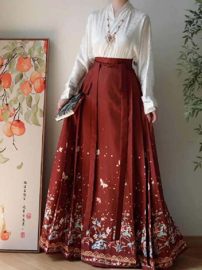 

Chinoiserie Sle Women'S Ming Dynas Tailed Skirt Set Daily Wear Traditional Chinese Cultural Costumes