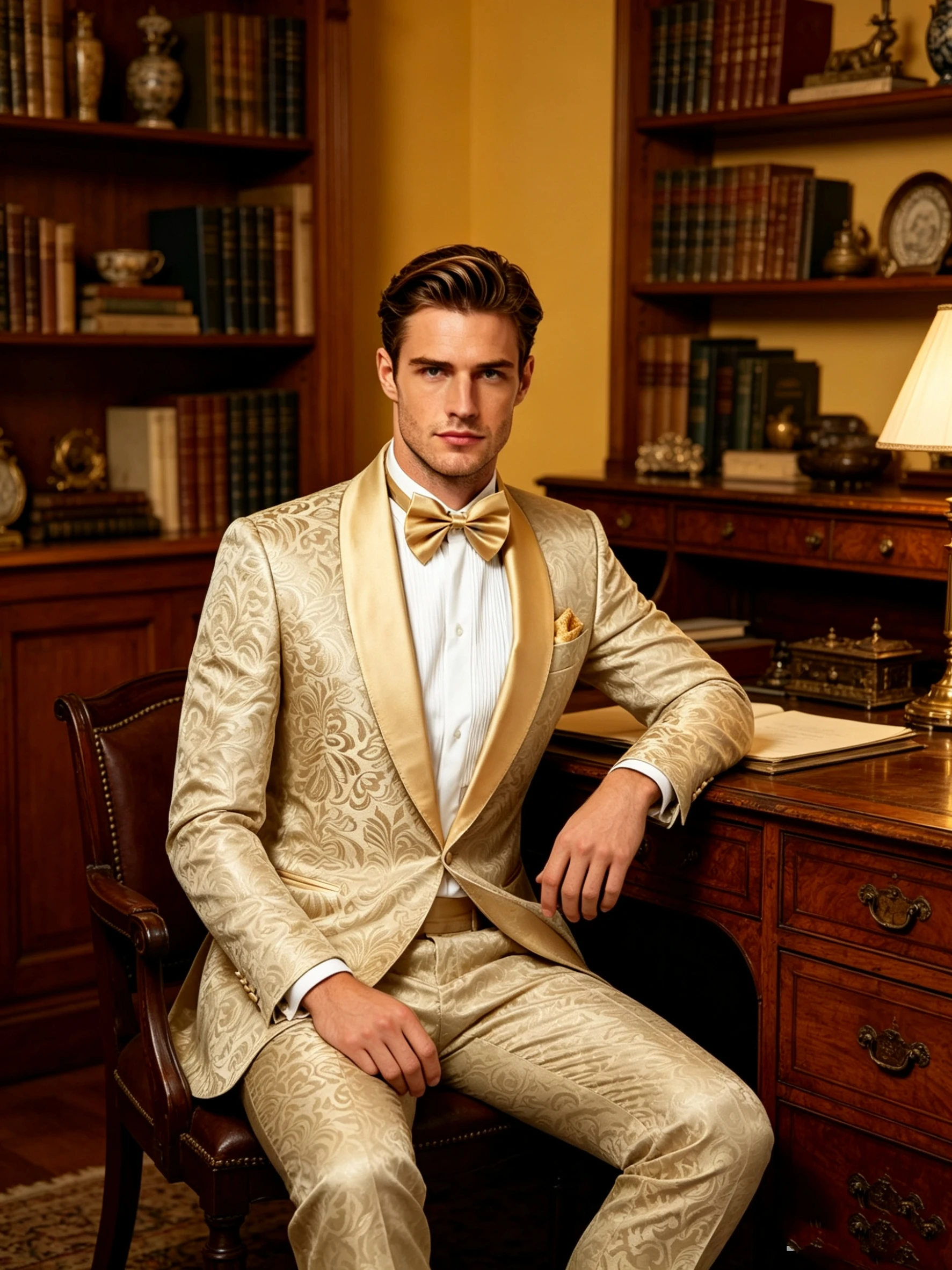 

2 Pieces Champagne Jacquard Wedding Suits for Men Yellow Shawl Lapel Single Breasted Blazer Pants Set Groom Tuxedos Prom Outfits