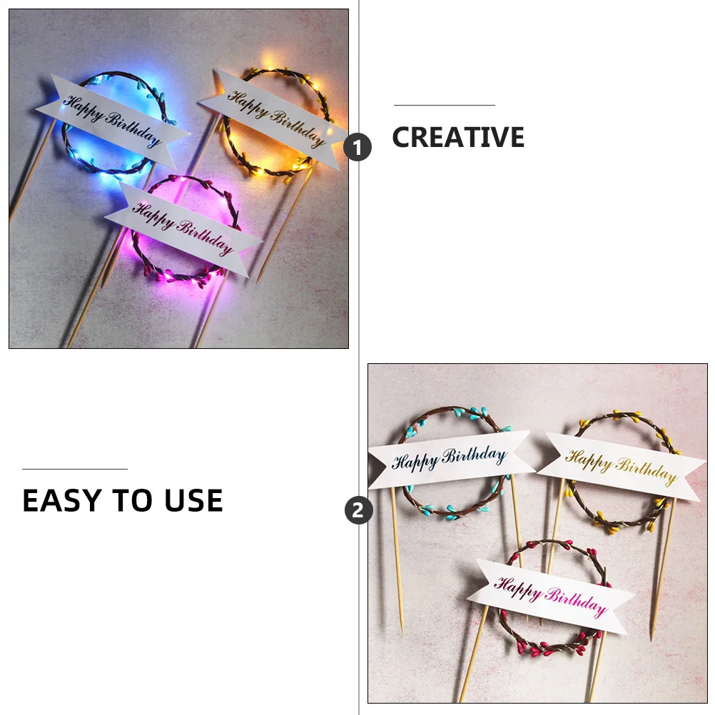 

1Pcs Birthday Cake Topper LED Romantic Rattan Garland Colorful Decorative Cake Pick Birthday Cupcake Party Decoration
