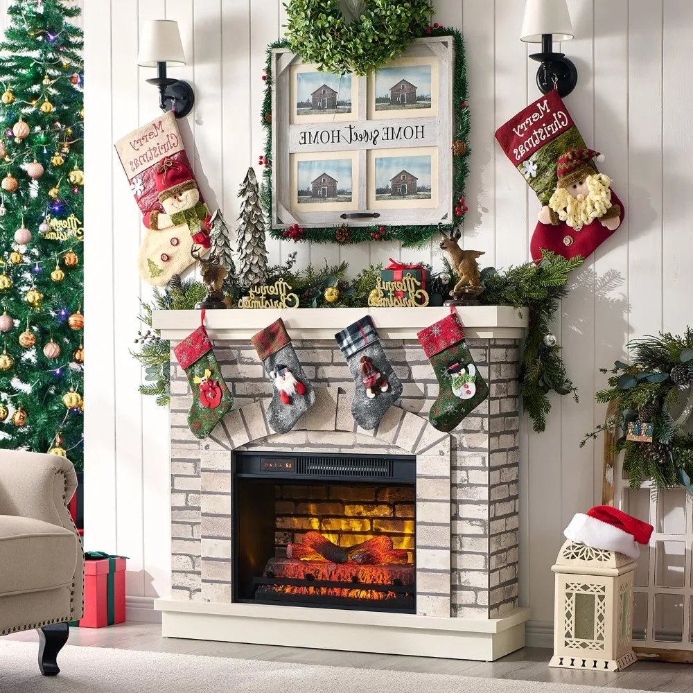 

Farmhouse Fireplace TV Stand w/23'' Freestanding Electric Fireplace Heater, Adjustable 3D Realistic Flame Level for Living Room