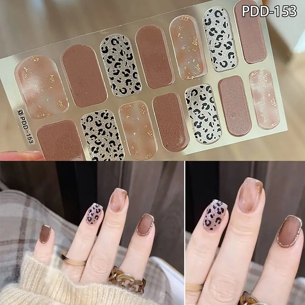 Waterproof 14Strips Gel Nail Stickers Semi Cured Full Cover Gel Nail Polish Strips Floristic Nail Patch DIY Nail Art Making
