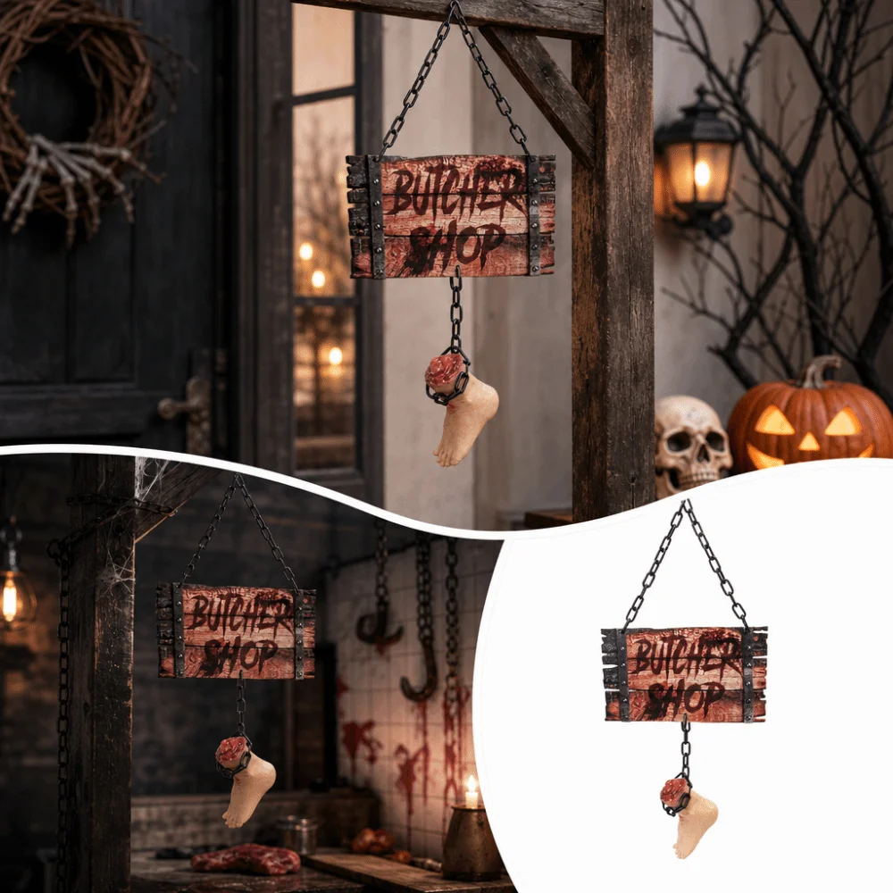Simulated Red Stain Halloween Hanging Sign Lightweight Material Built-in Hanging Loops Horror Layout Accessory