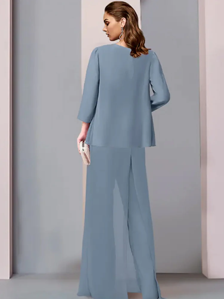 Blue Casual Mother of the Bride Dress Elegant Floor-Length  Lace Chiffon Half-Sleeve Wide-Waist Floral Jacket customized