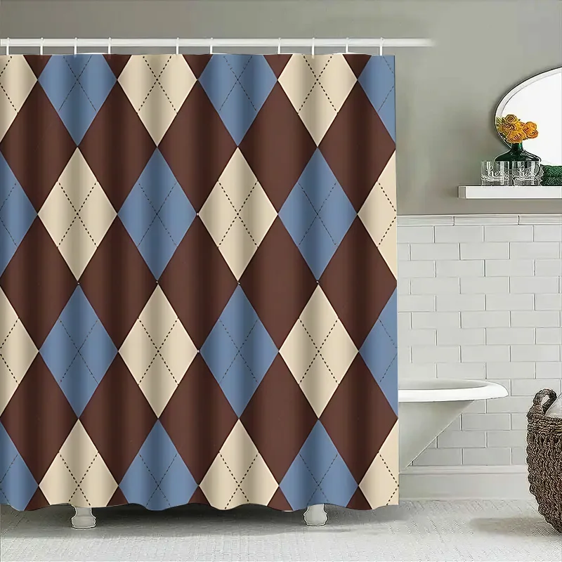 Argyle Pattern Shower Curtain for Bathroom Decor - Waterproof and Durable Fabric with Classic Colors Waterproof Polyester