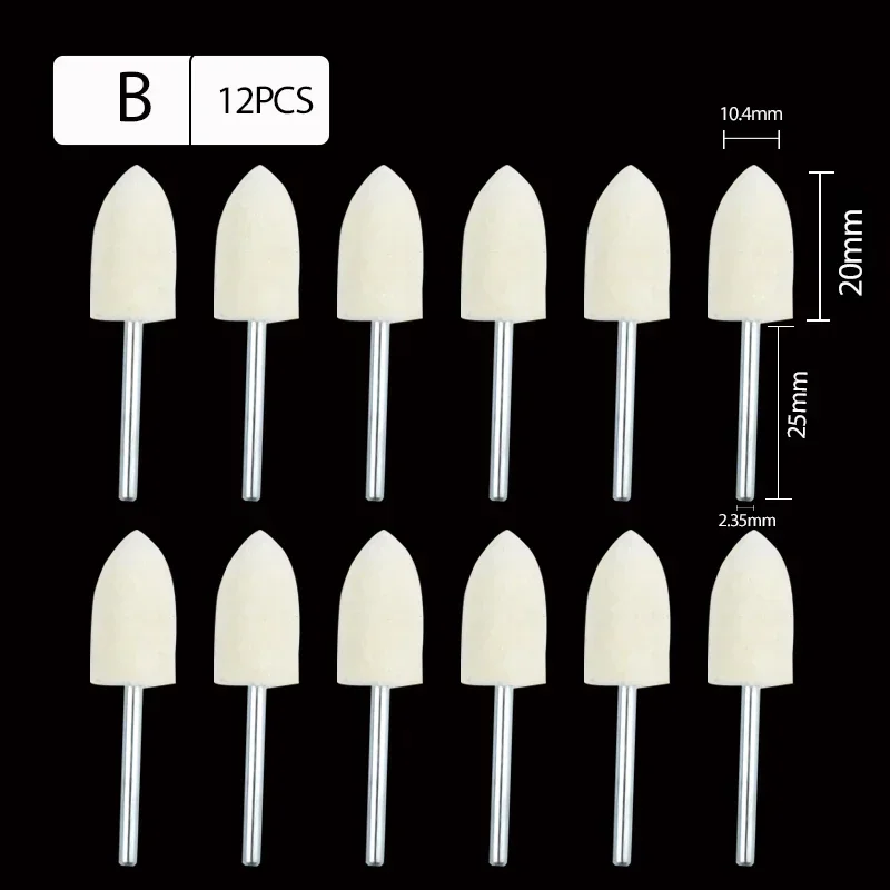 2.35Mm Shank 12Pcs/set  Wool Felt Polishing Bobs Mounted Point for Mould Mirror Polishing Dremel Rotary Tool