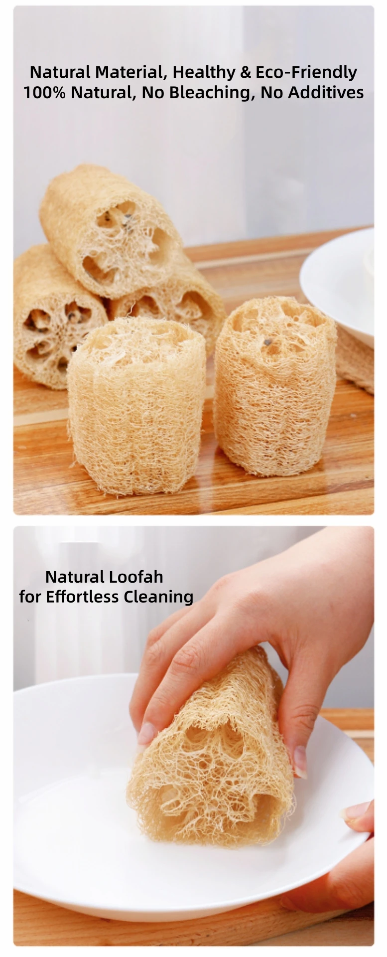 Natural Loofah Sponge Bleach-Free Additive-Free Luffa Body Bath Scrubber Kitchen Dish Cleaning Sponge with Hanging Rope
