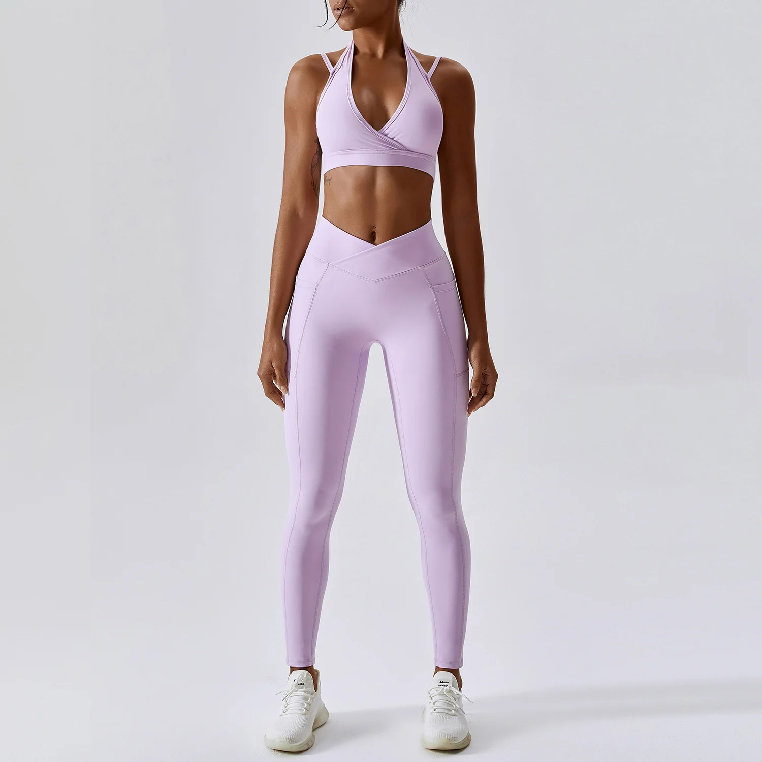 Leggings e sutiã esportivo sem costura para mulheres, roupas de ginástica, shorts de cintura alta, agasalho feminino, conjunto de roupas 2 peças