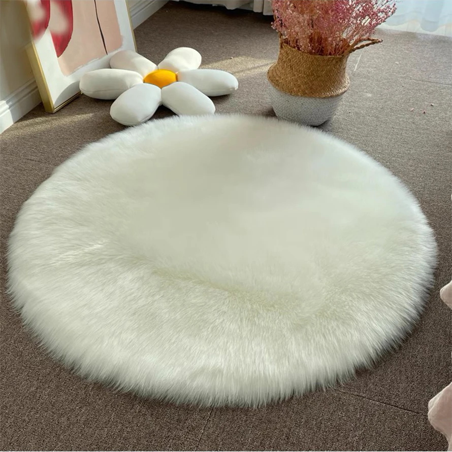 White Faux Fur Area Rugs, Shaggy Floor Chair Mat, Sheepskin Rug Plush Bedside Carpet, Kids Living Room, Bedroom, Home Decor